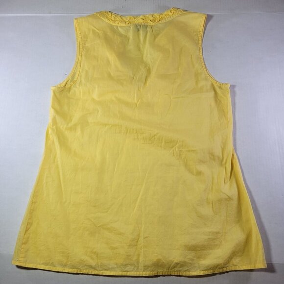 Ann Taylor Loft Yellow Sleeveless Ruffle Neck Cotton Top Womens M - Picture 7 of 7
